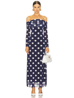 Steve Madden - Aurelia Women's Off-Shoulder Polka Dot Maxi Dress Navy Blue