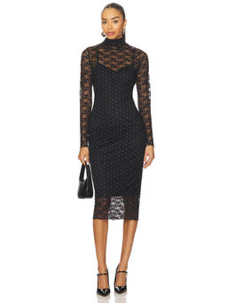 Steve Madden - Vivienne Women's Rhinestone Lace Bodycon Midi Dress Black
