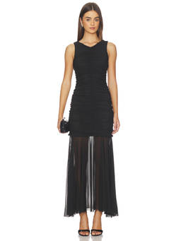 Steve Madden - Denisa Women's Ruched Mesh Maxi Dress Black