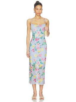Steve Madden - Giselly Women's Floral Print Mesh Bodycon Midi Dress Blue