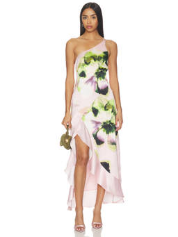 Steve Madden - Mindy Women's One-Shoulder Floral Satin Maxi Dress Pink
