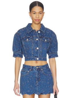 Steve Madden - Serafina Women's Embroidered Cropped Denim Jacket Blue