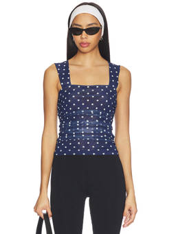 Steve Madden - Rorry Knit Women's Ruched Mesh Tank Top Blue