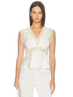 Steve Madden - Elinor Women's Lace Trim Satin Peplum Top White