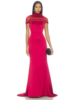 Sonya Moda - REVOLVE Lola Women's Mesh Overlay Satin Gown Red