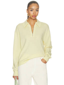 Sold Out NYC - Cashmere Zip Polo Women's Quarter-Zip Collar Neck Top Yellow