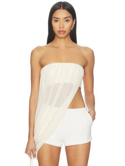 superdown - Elodie Women's Strapless Mesh Drape Top Off White