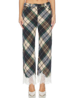 SIEDRES - Vivienne Women's Mid-Waist Lace Hem Straight Trousers Multi-Color