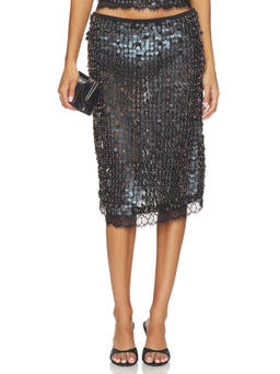SIEDRES - Helene Women's Sequin Embellished Mesh Midi Skirt Black