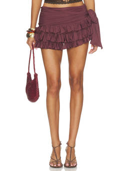SIEDRES - Asymmetric Draped Women's Ruched Tie-Up Mini Skirt Maroon