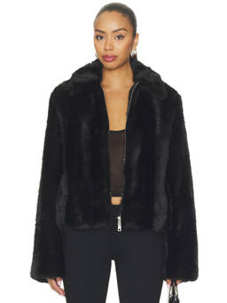 SAMSOE SAMSOE - Salyllo Women's Faux Fur Zippered Jacket Black
