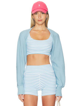 STRUT-THIS - Women's Fleece-Lined Ribbed Trim Shrug Blue