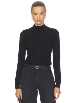 Susana Monaco - Pointelle Women's Textured Knit Turtleneck Top Black
