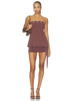 Tiger Mist - Ravenna Women's Strapless Grommet Detail Bodycon Mini Dress Brown