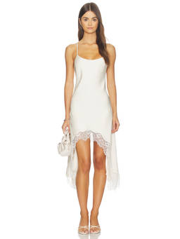 Tularosa - Lou Women's Satin Lace Trim Midi Dress Off White