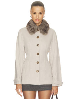Veronica Beard - Severine Women's Faux Fur Collar Button Front Coat Beige