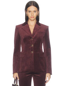 Veronica Beard - Raelynn Women's Velvet Notched Lapel Dickey Blazer Burgundy