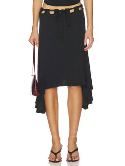 With Jean - Carrie Women's Cut-Out Waist Pull-On Midi Skirt Black