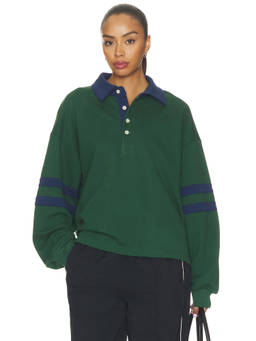 YEAR OF OURS - Rugby Women's Relaxed Quarter Button Sweatshirt Green