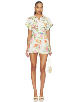 Yumi Kim - Remi Women's Floral Print Belted Linen Blend Romper Multi-Color