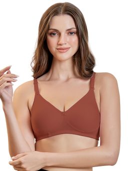 MAROON - Cotton Blend Non Padded Full Coverage Wirefree Women T-Shirt Bra - Tan