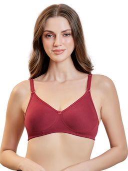 MAROON - Cotton Blend Non Padded Full Coverage Wirefree Women T-Shirt Bra - Maroon