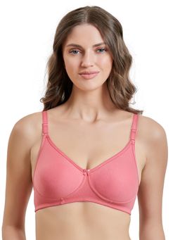 MAROON - Cotton Blend Non Padded Full Coverage Wirefree Women T-Shirt Bra - Pink