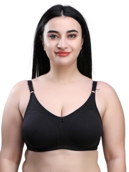 MAROON - Cotton Blend Non Padded Full Coverage Non-Wired Women Minimizer Bra - Black