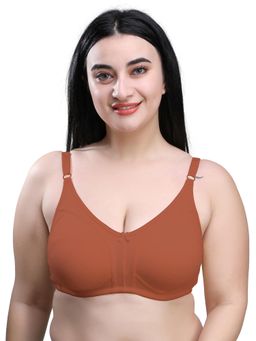 MAROON - Cotton Blend Non Padded Full Coverage Non-Wired Women Minimizer Bra - Tan