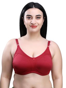 MAROON - Cotton Blend Non Padded Full Coverage Non-Wired Women Minimizer Bra - Maroon