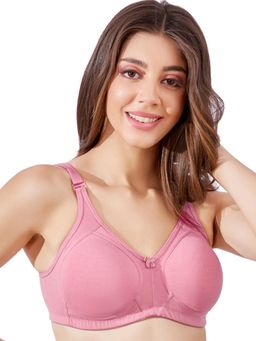 MAROON - Cotton Blend Non Padded Full Coverage Non-Wired Women Minimizer Bra - Pink
