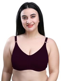 MAROON - Cotton Blend Non Padded Full Coverage Non-Wired Women Minimizer Bra - Purple
