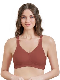 MAROON - Cotton Blend T Shirt Bra - Non-Wired and Non Padded and Full Coverage Bra - Brown