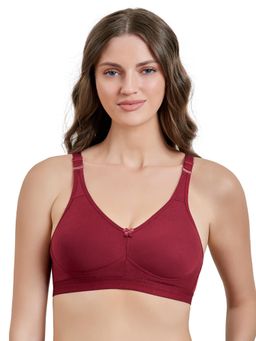 MAROON - Cotton Blend T Shirt Bra -Non-Wired and Non Padded and Full Coverage Bra - Maroon