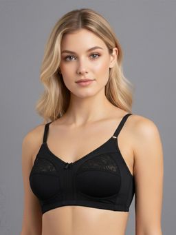 MAROON - Cotton Lycra Full Coverage Seamed Non-Wired Non-Padded Everyday Bra - Black