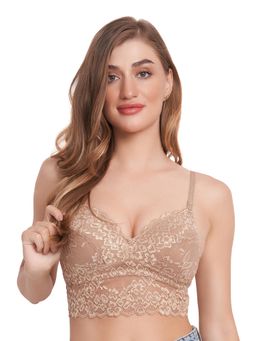 MAROON - Lace Heavily Padded Medium Coverage Non-Wired Women Bra - Nudelette Bra - Nude