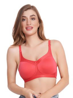 MAROON - Cotton Blend Non Padded Full Coverage Non-Wired Women T-Shirt Bra - Pink
