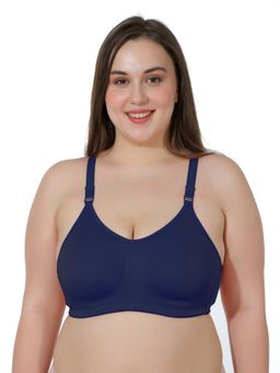 MAROON - Cotton Satin Blend Non Padded Non-Wired Women Minimizer Bra - Blue