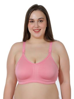 MAROON - Cotton Satin Blend Non Padded Non-Wired Women Minimizer Bra - Pink