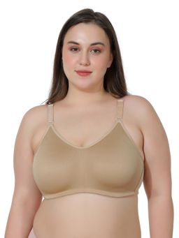 MAROON - Cotton Satin Blend Non Padded Non-Wired Women Minimizer Bra - Nude