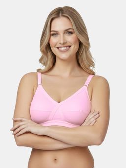 MAROON - Cotton Blend Seamed Non Padded Full Coverage Women Minimizer Bra - Pink