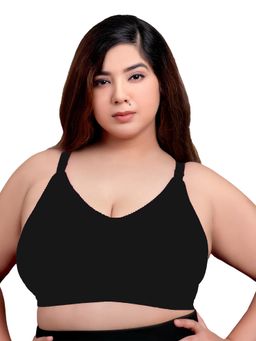 MAROON - Cotton Blend Seamed Non Padded Non-Wired Women Minimizer Bra - Black