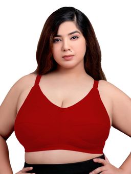 MAROON - Cotton Blend Seamed Non Padded Non-Wired Women Minimizer Bra - Maroon