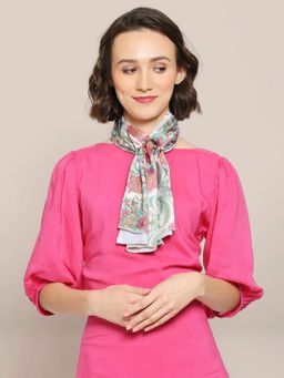 Dupatta Bazaar - Women's Floral Printed Beige Satin Scarf