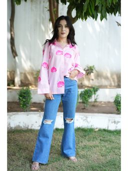 October - Blush Lotus Handpainted Cotton Shirt