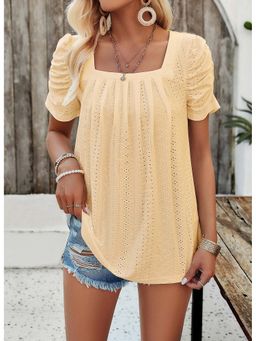 Outzidr - Yellow Square Neck Vacay Top With Pleats