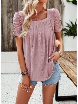 Outzidr - Pink Square Neck Vacay Top With Pleats