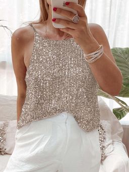 Outzidr - Beige Sequin Top
