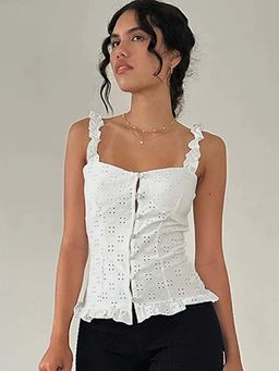 Outzidr - White Strappy Front Buttoned Shifley Vacay Top