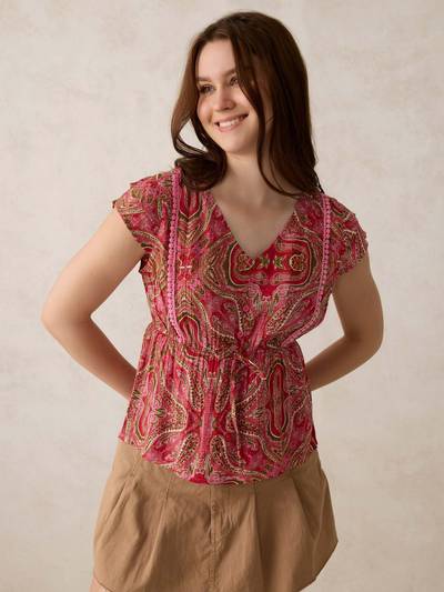 Pink Printed Crinkled Top
